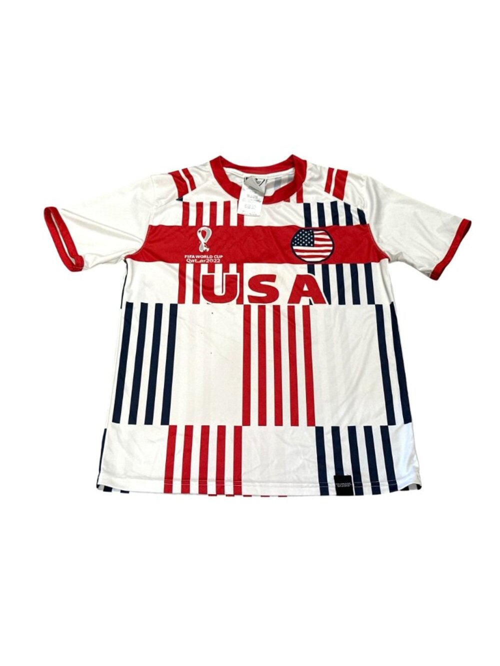 USA FIFA World Cup Qatar 2022 Medium 10 12 White Red Blue Soccer Tee Casual Game - Picture 8 of 9